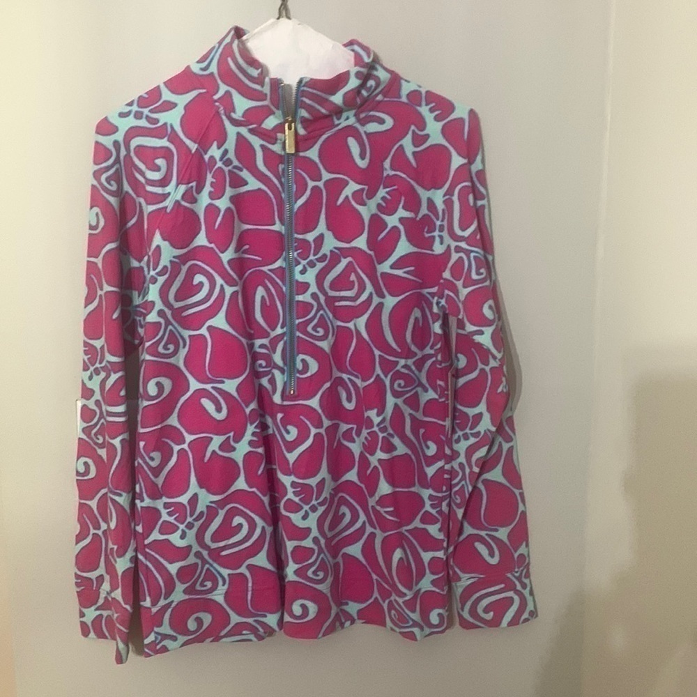 Crown &Ivy 1/2 zip rash guard. - cover up size small pink blue Preppy NWT